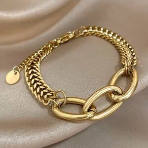 18k Yellow Gold Plated Over Stainless Steel Chunky Stylish Bracelet!
